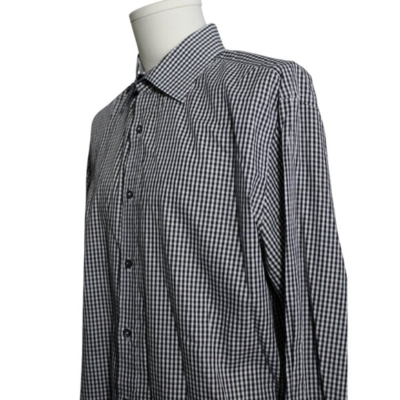 PAUL SMITH SZ 17.5 French Cuff Black & White Checkered Cotton Men's Shirt - Picture 2 of 7